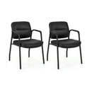 Waiting Room Guest Chair Set of 2 with Mixed PU Leather and Integrated Armrests-Black by LJGDeals