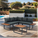 Walker Edison | Steel 4 Piece L-Shaped Patio Sectional Sofa Set