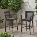 Walker Edison | Outdoor 46" Wicker Barstool (Set of 2), Multi Brown Finish