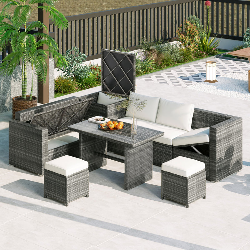 Walker Edison | Outdoor 6-Piece Wicker Storage Sofa Set