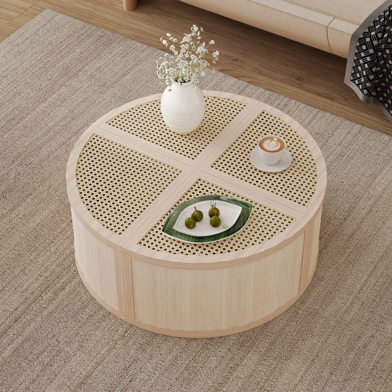 Walker Edison | Modular Round to Square Rattan Coffee Table