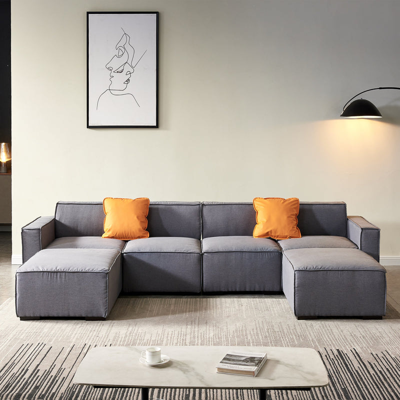 Walker Edison | U-Shape Sectional Linen Modular Couch