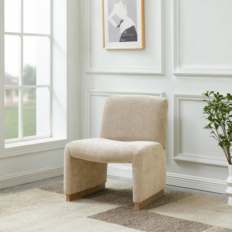 Walker Edison | Chenille Upholstered Armless Chair with Wood Legs