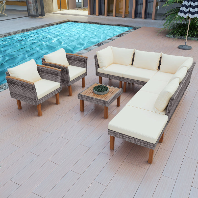 Walker Edison | Wicker 9-Piece Patio Modular Sofa Set