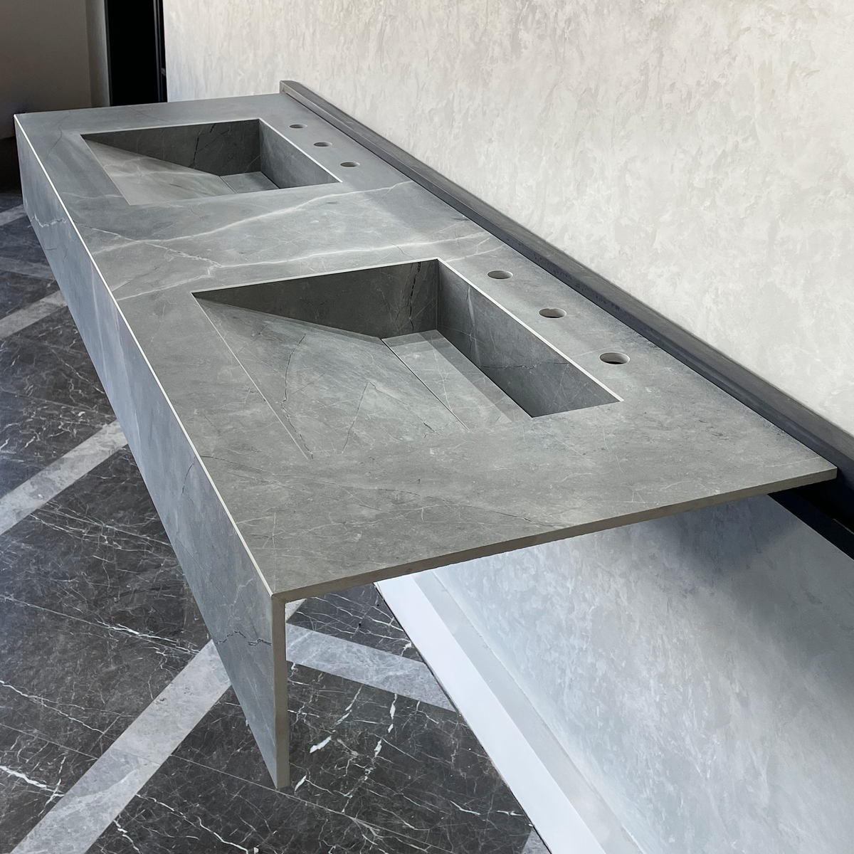 Armani Grey Engineered Porcelain Double Sink Handcrafted with Modern Marble Aesthetics, photo 3 of 11