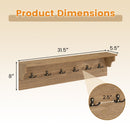 Wall Hooks with Shelf 31.5inch Wooden Coat Rack with 6 Hooks for Hats Towels Purses Robes by LJGDeals