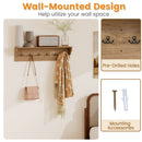 Wall Hooks with Shelf 31.5inch Wooden Coat Rack with 6 Hooks for Hats Towels Purses Robes by LJGDeals