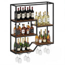 Wall Mounted Wine Rack 6-Tier Hanging Bar Shelf with Bottle Display Shelf and Glass Holder-Rustic Brown by LJGDeals