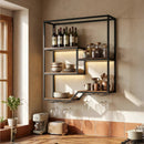 Wall Mounted Wine Rack 6-Tier Hanging Bar Shelf with Bottle Display Shelf and Glass Holder-Rustic Brown by LJGDeals