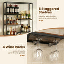 Wall Mounted Wine Rack 6-Tier Hanging Bar Shelf with Bottle Display Shelf and Glass Holder-Rustic Brown by LJGDeals
