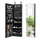 Wall and Door Mounted Mirrored Jewelry Cabinet with Lights-Black