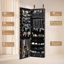 Wall and Door Mounted Mirrored Jewelry Cabinet with Lights-Black
