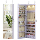 Wall and Door Mounted Mirrored Jewelry Cabinet with Lights