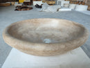 Walnut Travertine Beige Natural Stone Handmade Vessel Bathroom Sink
