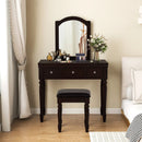 Makeup Vanity Table and Stool Set with Detachable Mirror and 3 Drawers Storage by LJGDeals