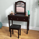 Makeup Vanity Table and Stool Set with Detachable Mirror and 3 Drawers Storage by LJGDeals