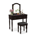 Makeup Vanity Table and Stool Set with Detachable Mirror and 3 Drawers Storage by LJGDeals