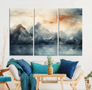 Watercolor Abstract Misty Mountain Wall Art Canvas Print