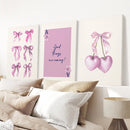 Trendy Pink Bows Wall Art Girly Print Decor Set by Wall Art Set