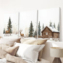 Deer and Cabin Winter 3 Piece Wall Art. Rustic Nordic Prints by Wall Art Set