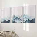 Modern Blue Watercolor Mountain Landscape Prints by Wall Art Set