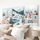 Christmas Village Cute Winter Landscape Posters by Wall Art Set