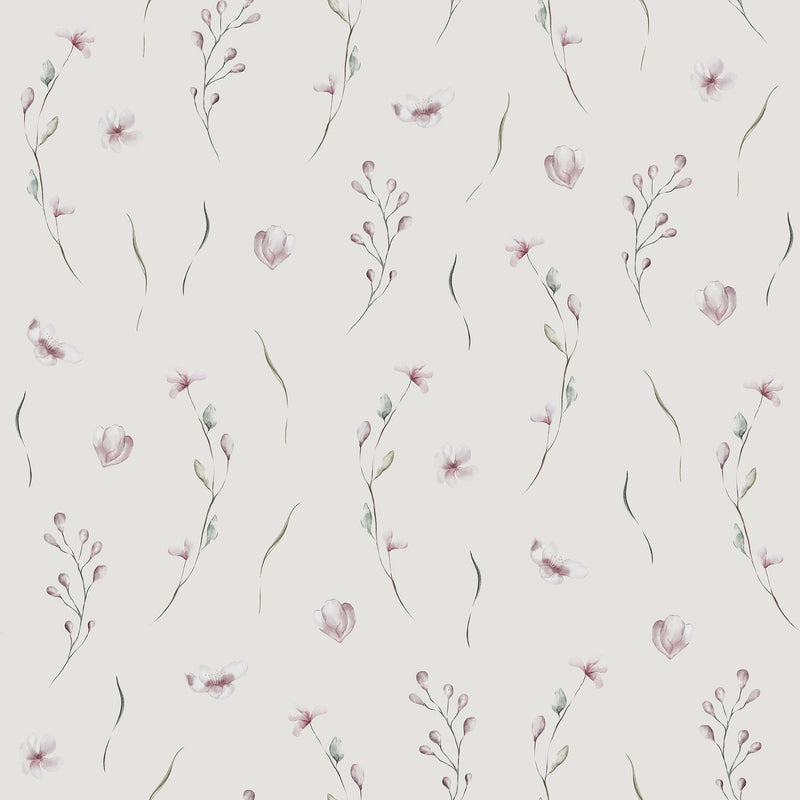 Green and Pink Floral Removable Wallpaper