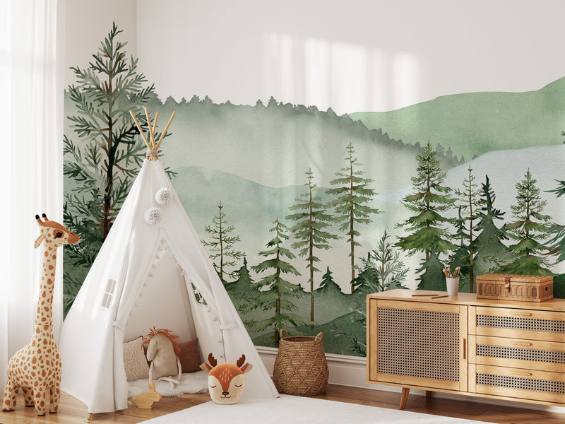 Mountain Wallpaper Watercolor Forest Mural