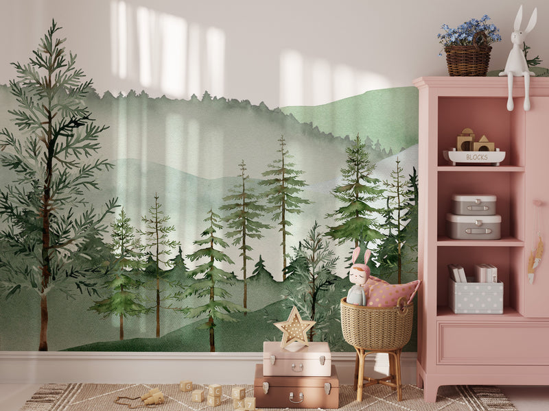 Mountain Wallpaper Watercolor Forest Mural