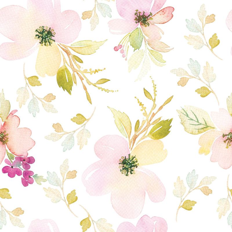 Watercolor Gentle Pink Flowers Pattern Large Scale Wallpaper