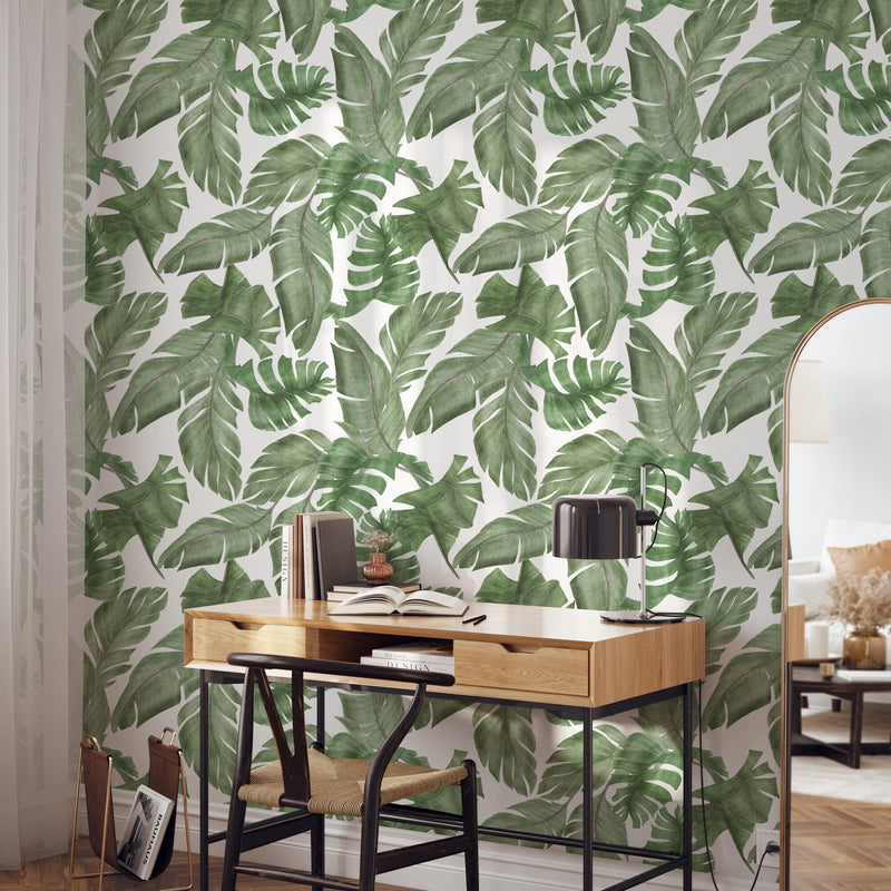 Large Tropical Green Leaves Wallpaper