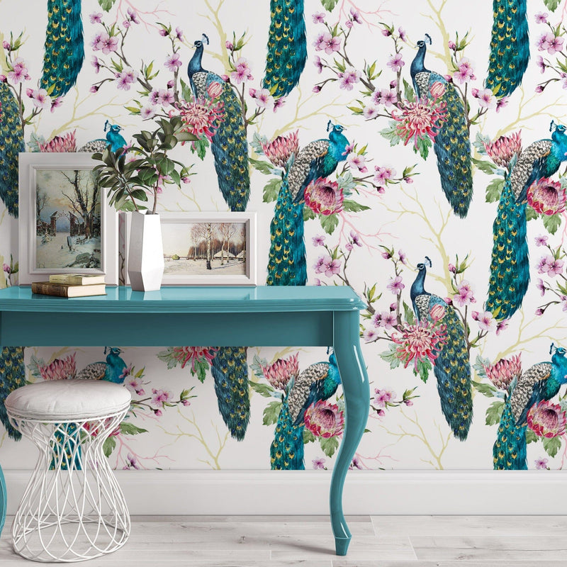 Graceful Peacock Pattern Wallpaper Peel and Stick