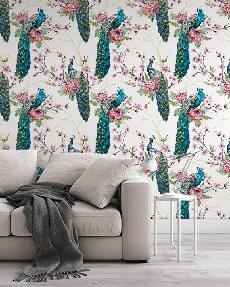 Graceful Peacock Pattern Wallpaper Peel and Stick