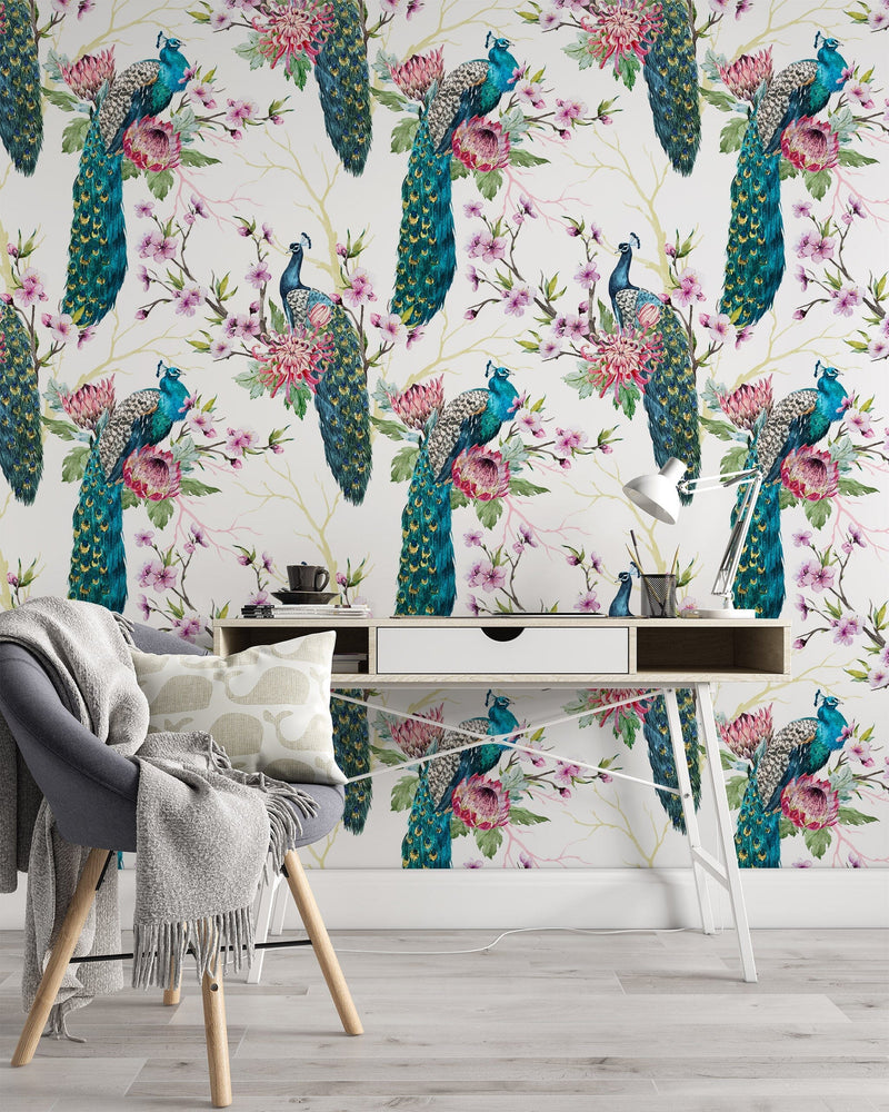 Graceful Peacock Pattern Wallpaper Peel and Stick