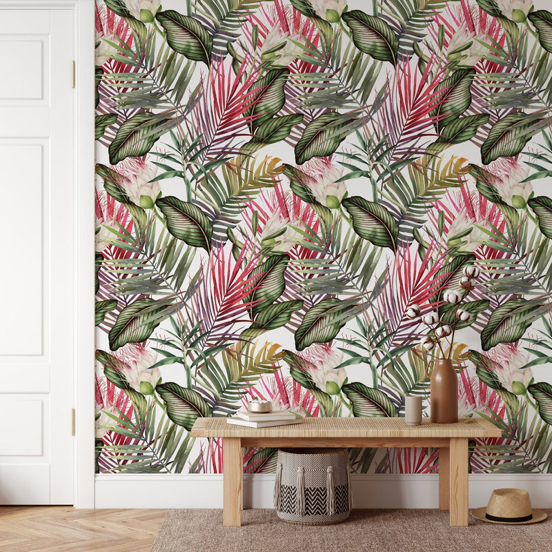 Red and Green Tropical Leaves Wallpaper