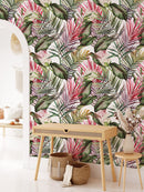 Red and Green Tropical Leaves Wallpaper