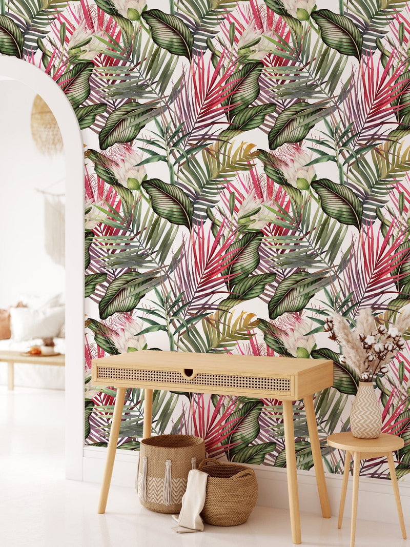 Red and Green Tropical Leaves Wallpaper