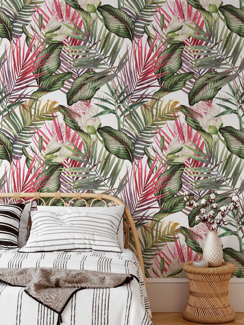 Red and Green Tropical Leaves Wallpaper