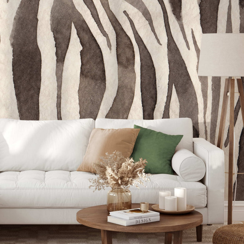 Watercolor Zebra Print Wallpaper - Abstract Animal Skin Peel and Stick Wall Mural
