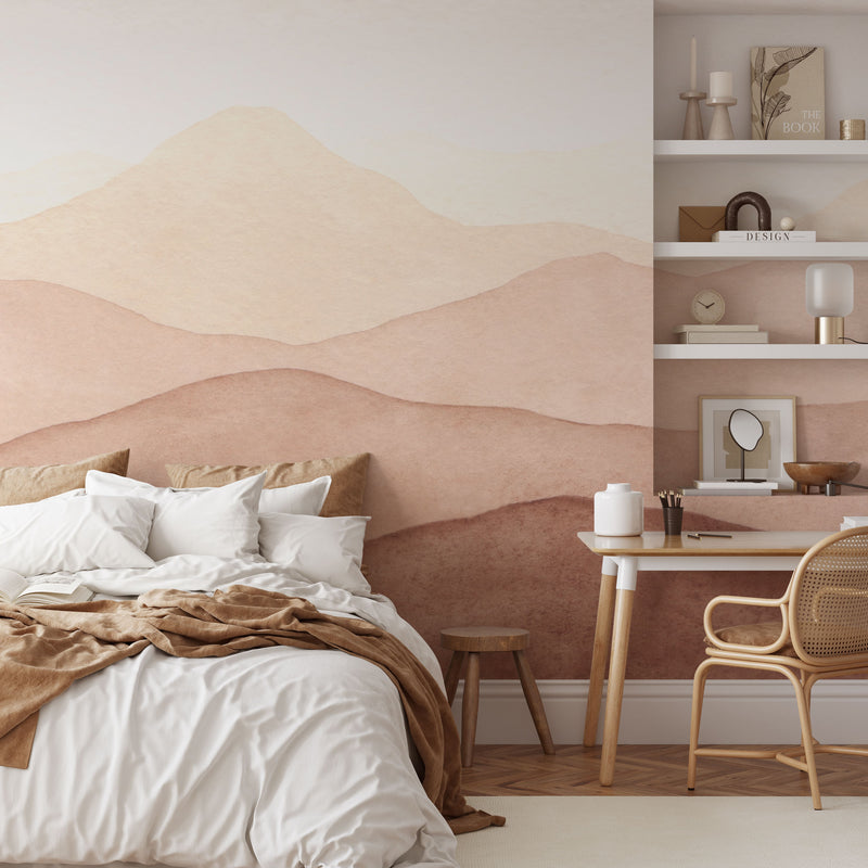 Serene Mountain Landscape Watercolor Wallpaper Mural