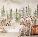 Woodland Deer and Forest Wallpaper - Peel and Stick Kids Wall Mural