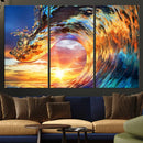 Wave Canvas Wall Art – Multi-Panel Sunset Ocean Scene – Bold