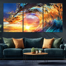 Wave Canvas Wall Art – Multi-Panel Sunset Ocean Scene – Bold