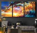 Wave Canvas Wall Art – Multi-Panel Sunset Ocean Scene – Bold