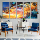 Wave Canvas Wall Art – Multi-Panel Sunset Ocean Scene – Bold