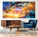 Wave Canvas Wall Art – Multi-Panel Sunset Ocean Scene – Bold