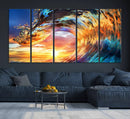 Wave Canvas Wall Art – Multi-Panel Sunset Ocean Scene – Bold