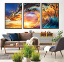 Wave Canvas Wall Art – Multi-Panel Sunset Ocean Scene – Bold