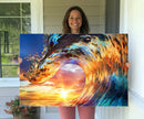 Wave Canvas Wall Art – Multi-Panel Sunset Ocean Scene – Bold