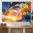 Wave Canvas Wall Art – Multi-Panel Sunset Ocean Scene – Bold